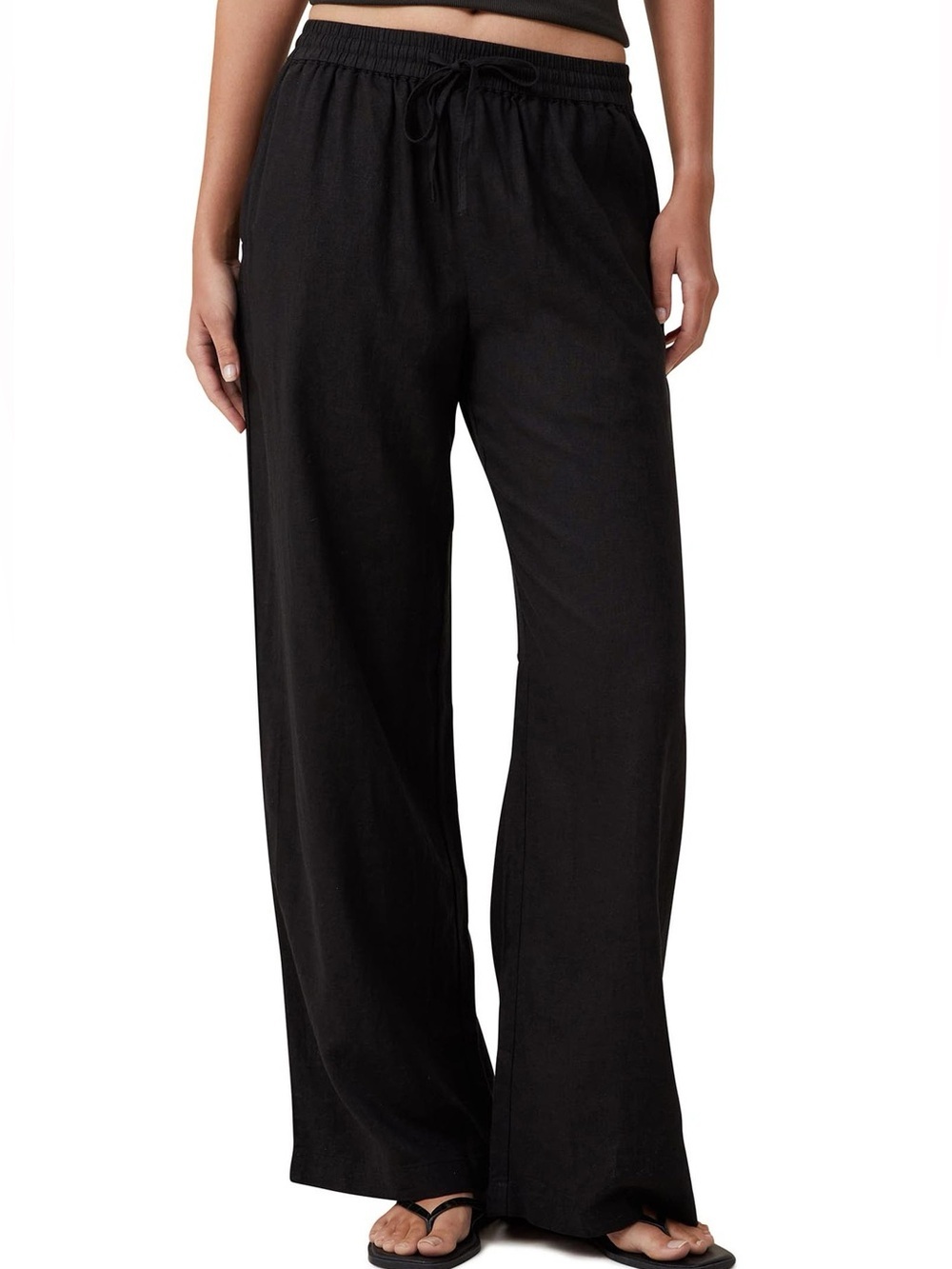Cotton On Haven Wide Leg Black Linen Pant High Waist Drawstring Women’s Size 2